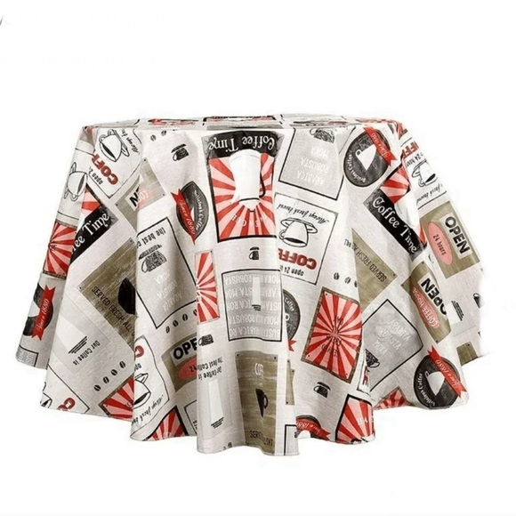 RAY STAR Coffee Patchwork 60” Round Vinyl Flannelback Tablecloth, Red White - Picture 1 of 3